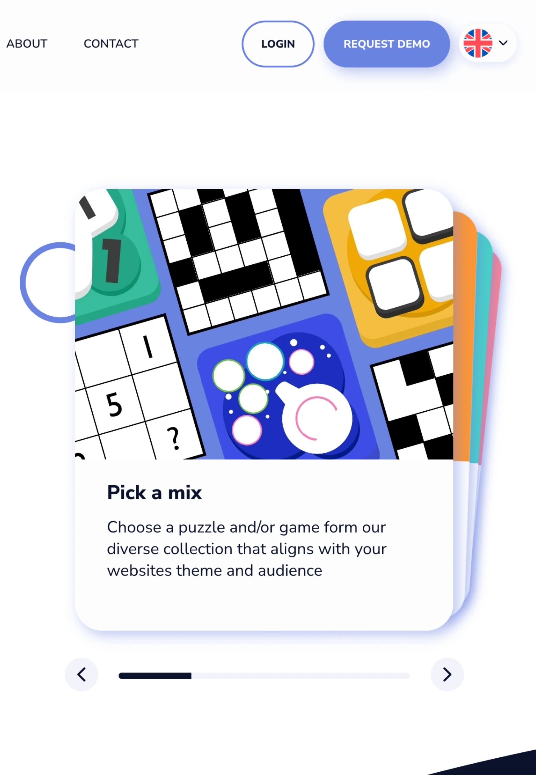 Selección de diferentes tipos de juegos de lógica y rompecabezas en una interfaz colorida.